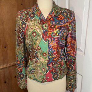 New NWOT David Meister Paisley Gold Metallic Wool Tailored Jacket